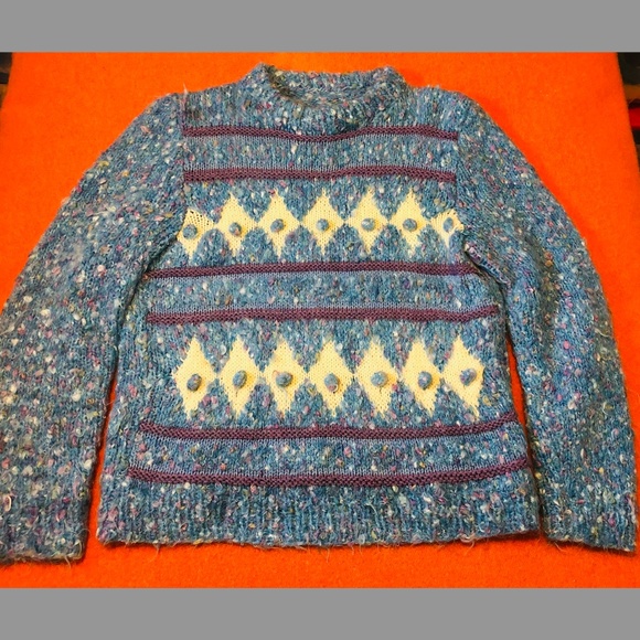 Vintage 80s or 90s handmade pastel knit pom pom sweater VGUC - Picture 1 of 7